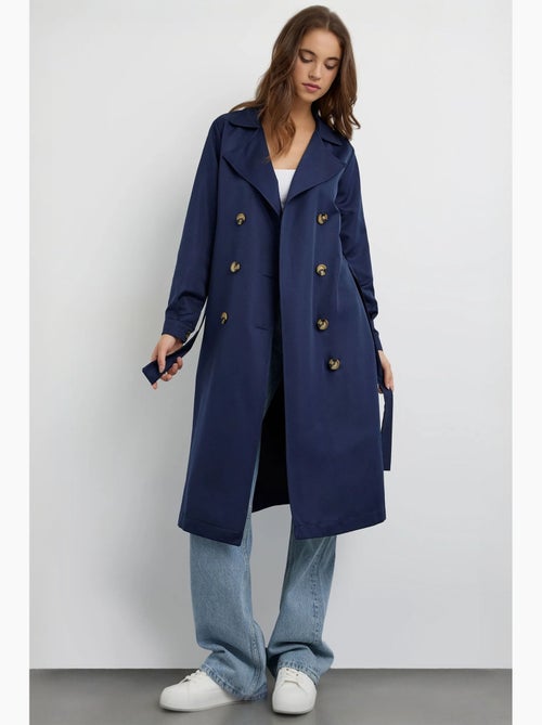 Trench coat comprido de trespasse duplo com cinto hiccup - Kiabi Trench coat comprido de trespasse duplo com cinto hiccup - Kiabi