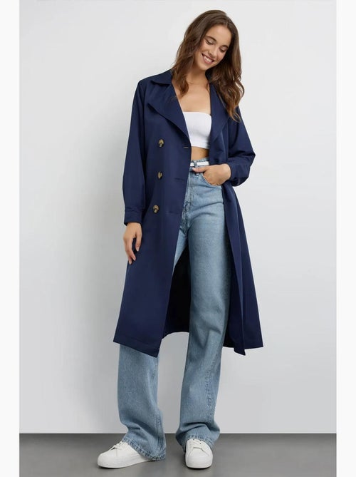 Trench coat comprido de trespasse duplo com cinto hiccup - Kiabi Trench coat comprido de trespasse duplo com cinto hiccup - Kiabi