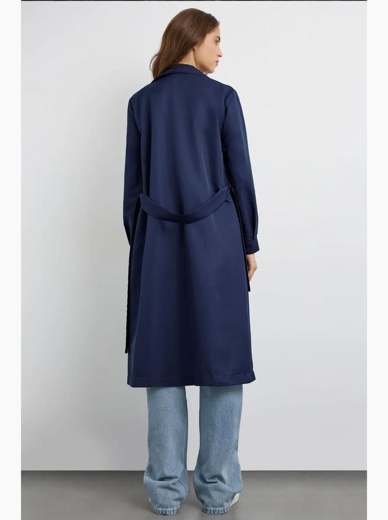 Trench coat comprido de trespasse duplo com cinto hiccup Azul-marinho - Kiabi