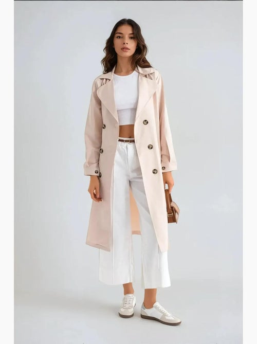 Trench coat comprido de trespasse duplo com cinto hiccup - Kiabi Trench coat comprido de trespasse duplo com cinto hiccup - Kiabi