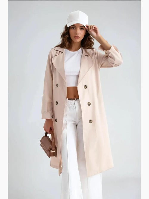 Trench coat comprido de trespasse duplo com cinto hiccup - Kiabi Trench coat comprido de trespasse duplo com cinto hiccup - Kiabi