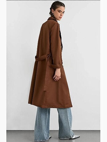 Trench coat comprido de trespasse duplo com cinto hiccup
