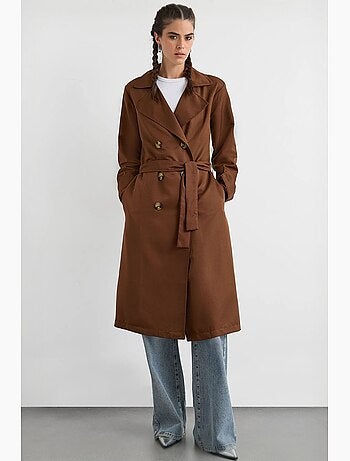 Trench coat comprido de trespasse duplo com cinto hiccup