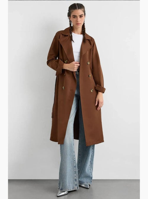 Trench coat comprido de trespasse duplo com cinto hiccup - Kiabi Trench coat comprido de trespasse duplo com cinto hiccup - Kiabi