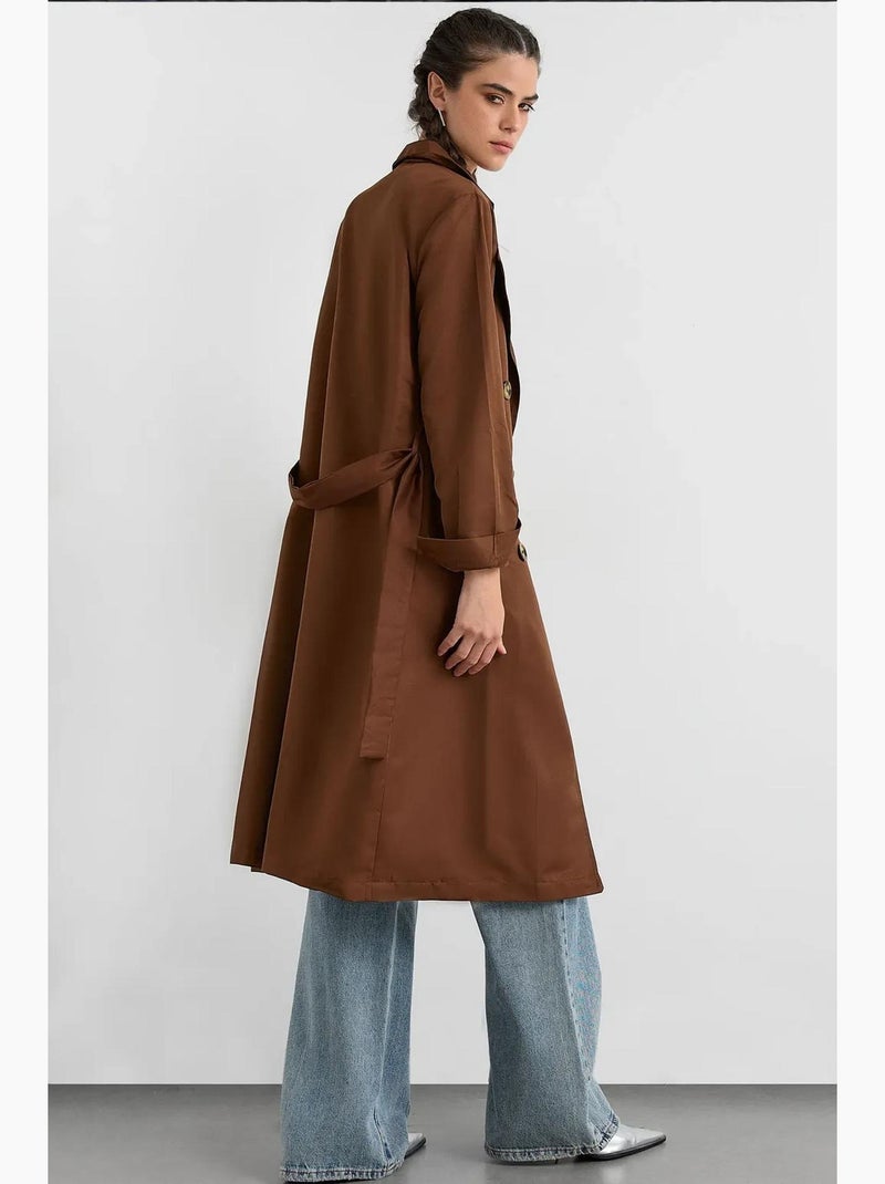 Trench coat comprido de trespasse duplo com cinto hiccup Castanho - Kiabi