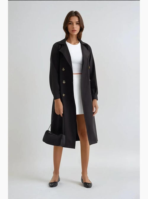 Trench coat comprido de trespasse duplo com cinto hiccup - Kiabi Trench coat comprido de trespasse duplo com cinto hiccup - Kiabi
