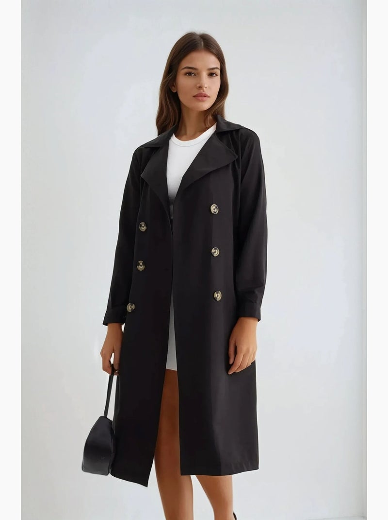 Trench coat comprido de trespasse duplo com cinto hiccup Preto - Kiabi