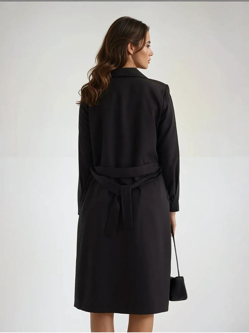 Trench coat comprido de trespasse duplo com cinto hiccup Preto - Kiabi