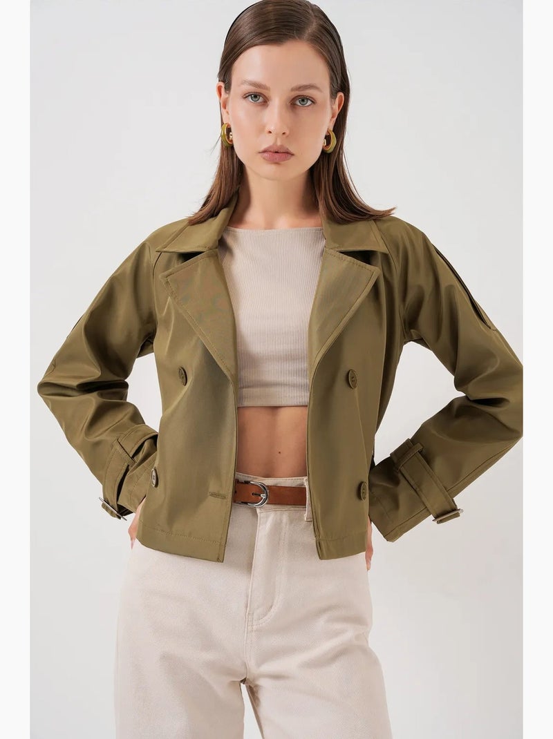 Trench coat curto com cinto bdart Cáqui - Kiabi