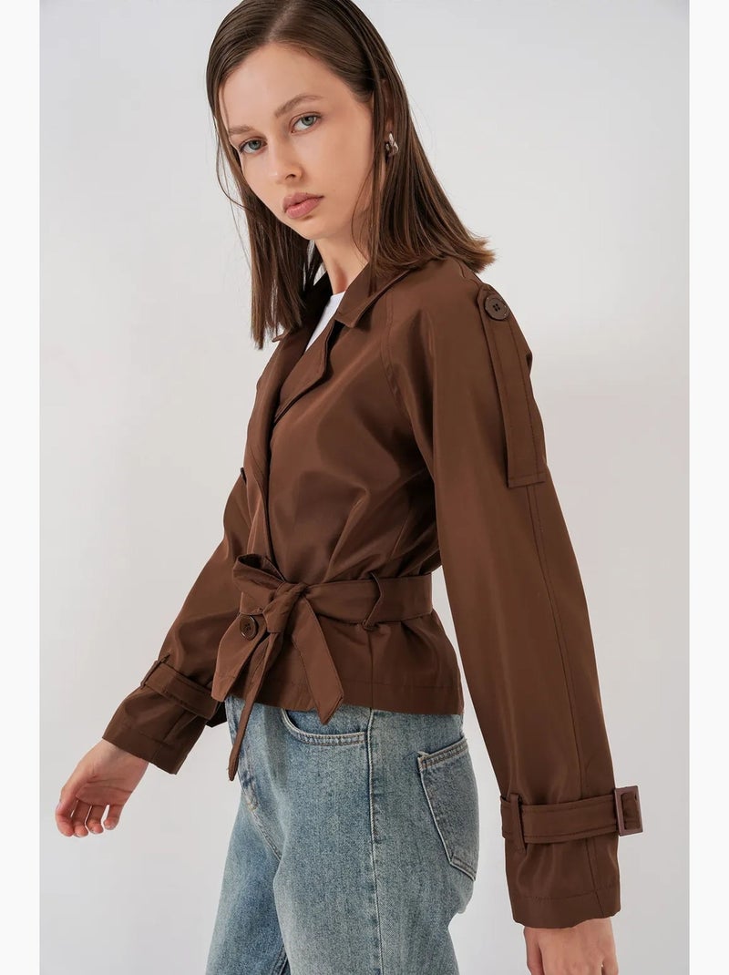 Trench coat curto com cinto bdart Castanho - Kiabi