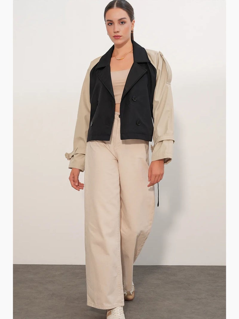 Trench coat curto com cinto bdart Preto Bege - Kiabi