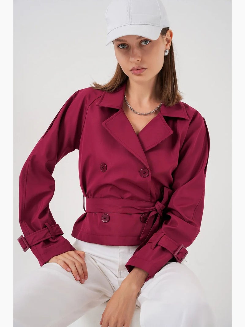 Trench coat curto com cinto bdart Vermelho bordô - Kiabi