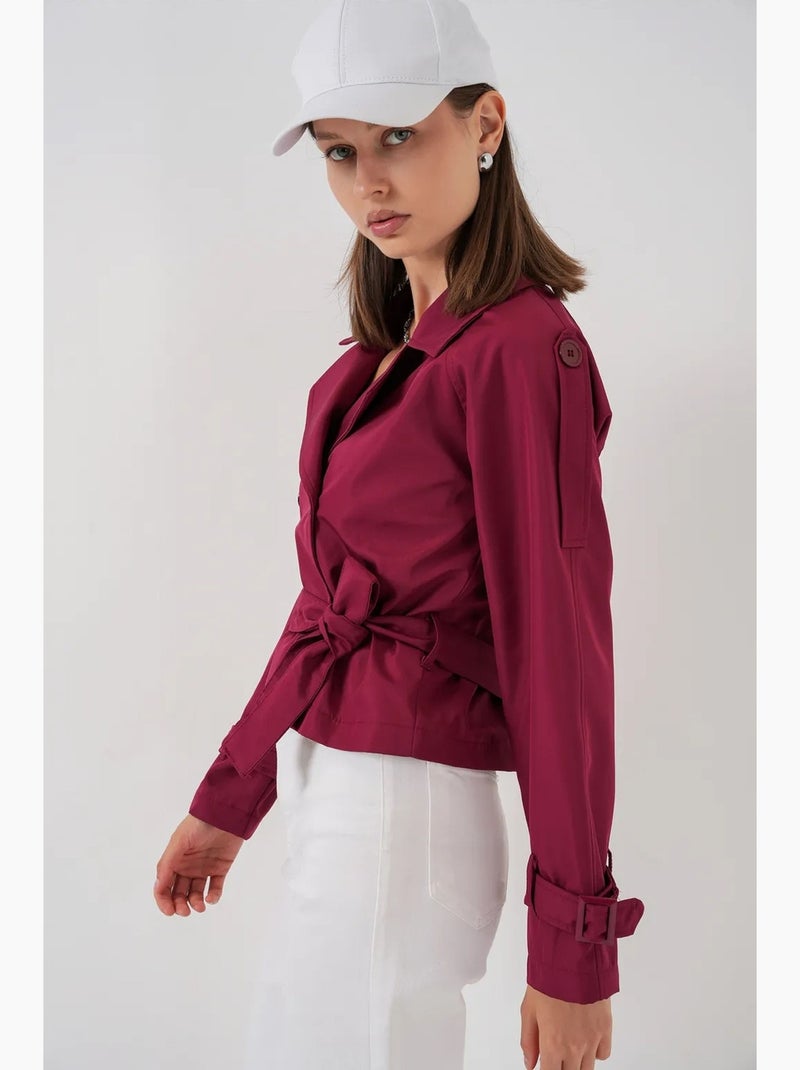 Trench coat curto com cinto bdart Vermelho bordô - Kiabi