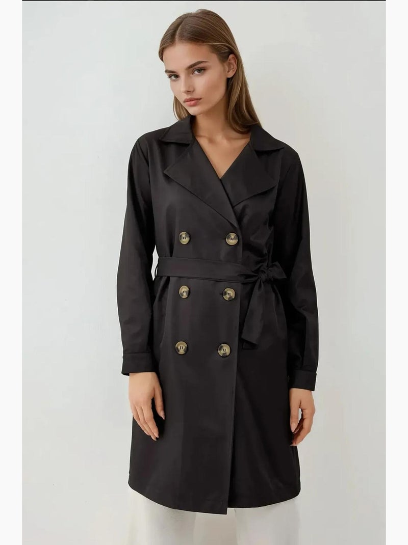 Trench coat elástico de trespasse duplo bdart Preto - Kiabi