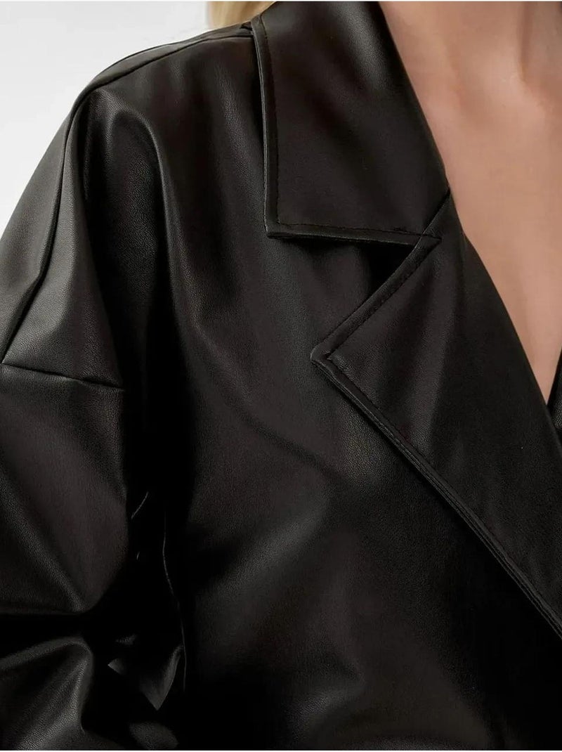 Trench coat em pele sintética com fecho de atar bdart Preto - Kiabi
