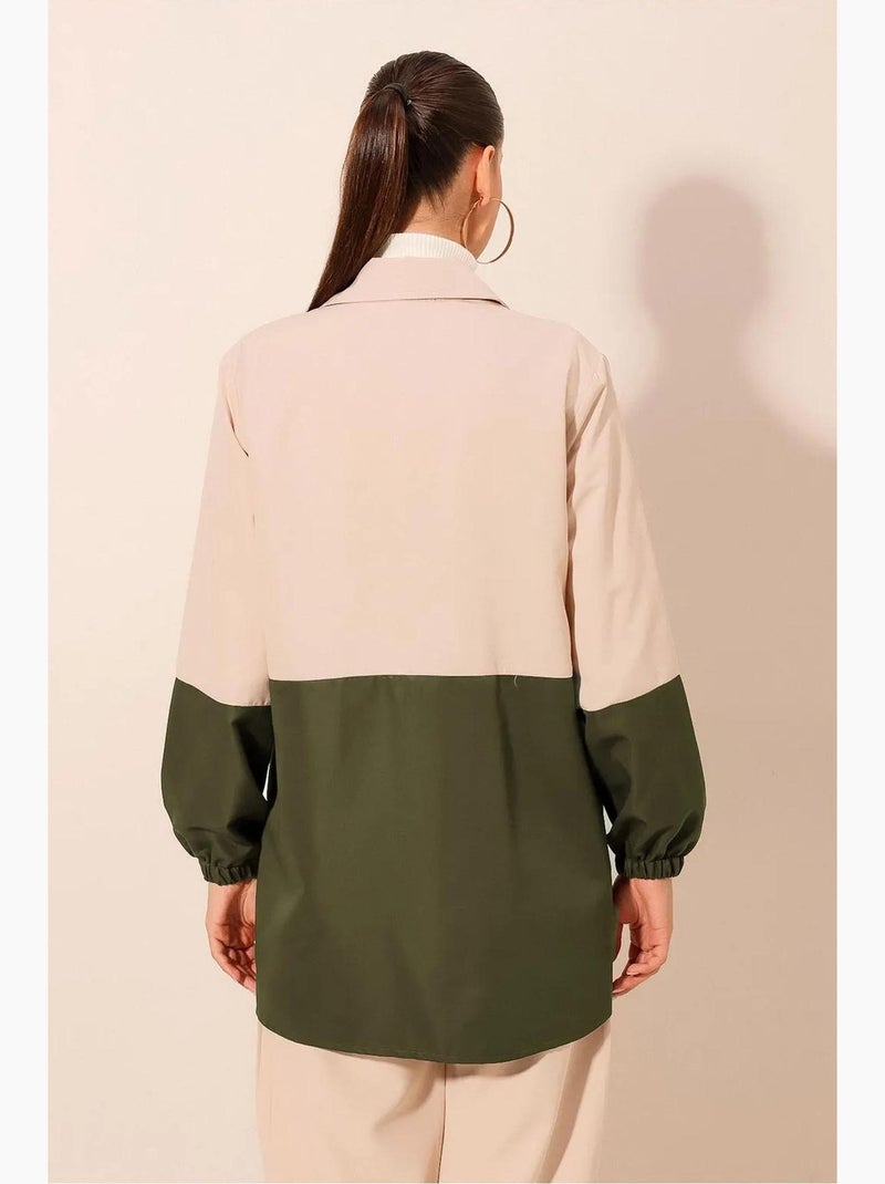 Trench coat em poliéster com blocos de cor bdart Verde cáqui - Kiabi