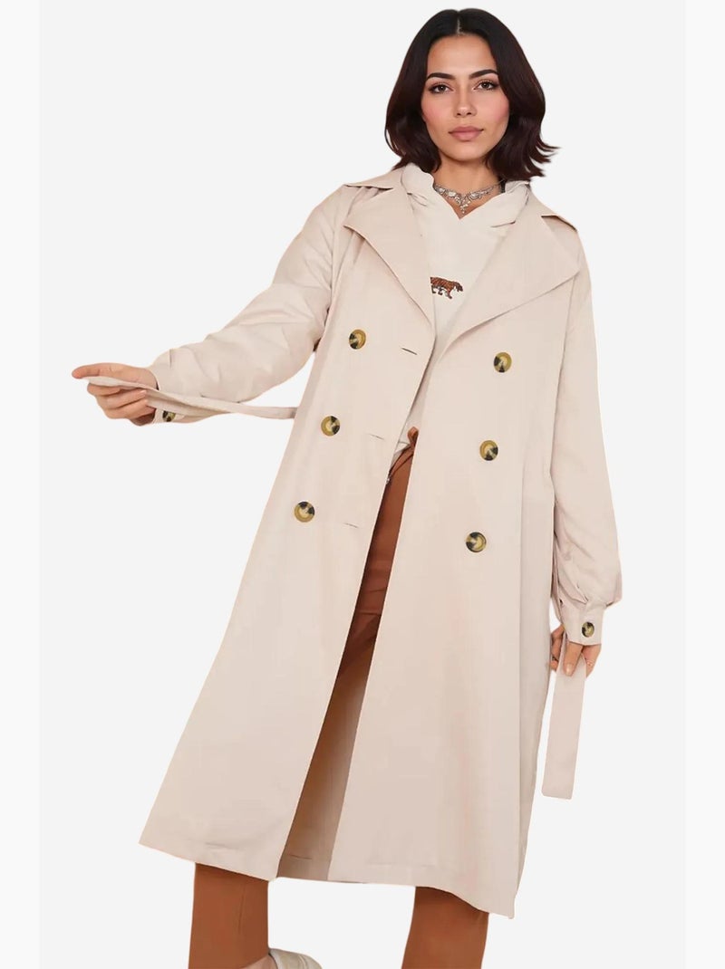 Trench coat longo de abotoamento duplo bdart Bege-argila - Kiabi