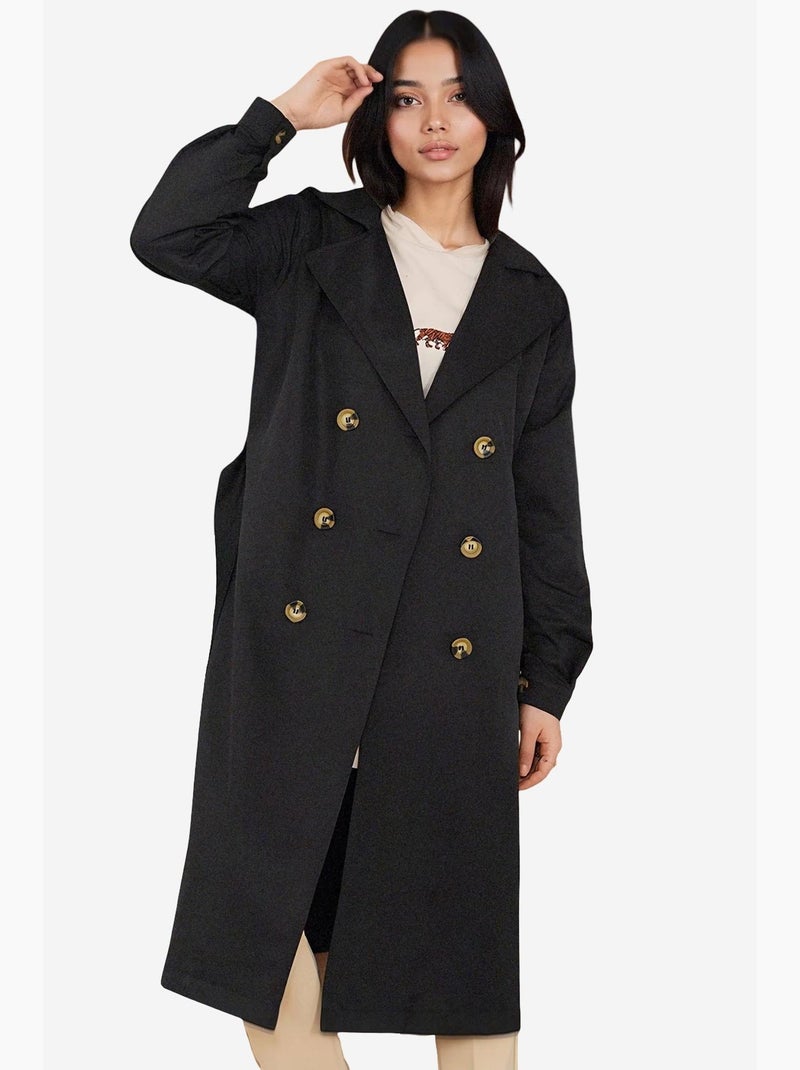 Trench coat longo de abotoamento duplo bdart Preto - Kiabi