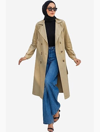 Trench coat longo de abotoamento duplo bdart