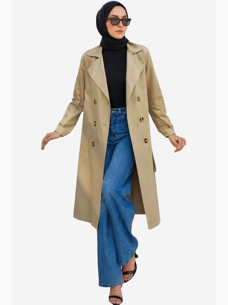 Trench coat longo de abotoamento duplo bdart Verde cáqui claro - Kiabi