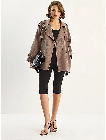 Trench coat midi em mistura de algodão com fecho de botões lucci