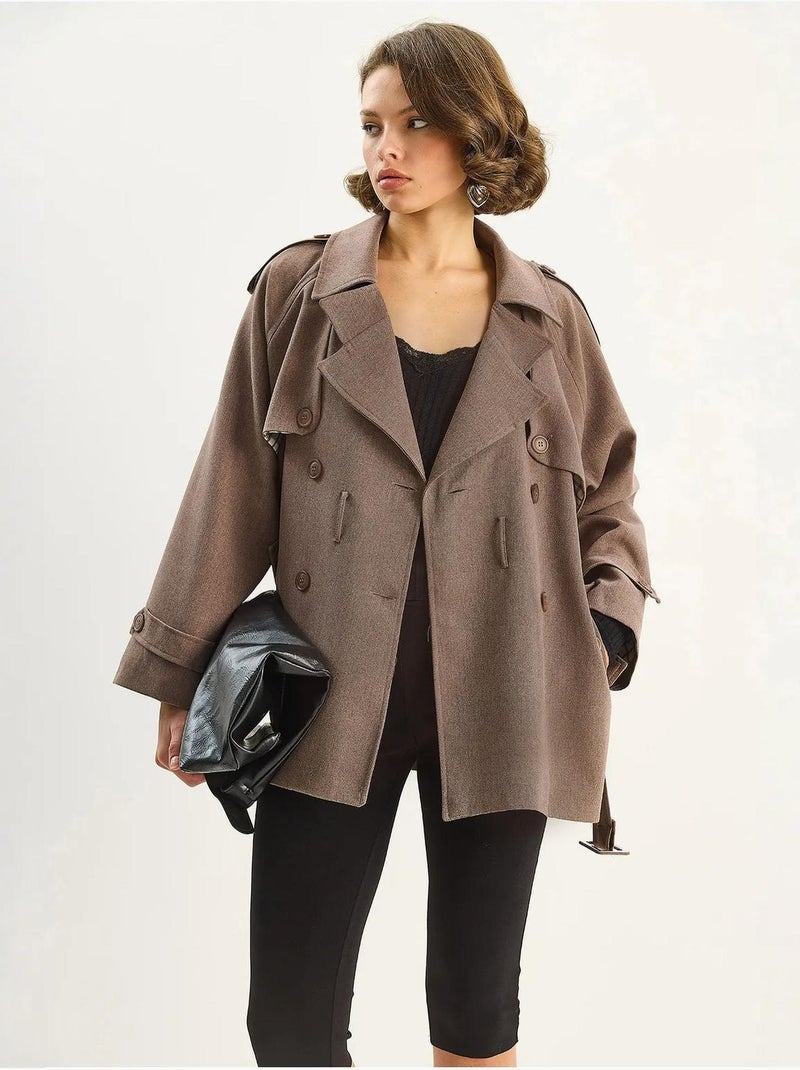 Trench coat midi em mistura de algodão com fecho de botões lucci Castanho-chocolate - Kiabi