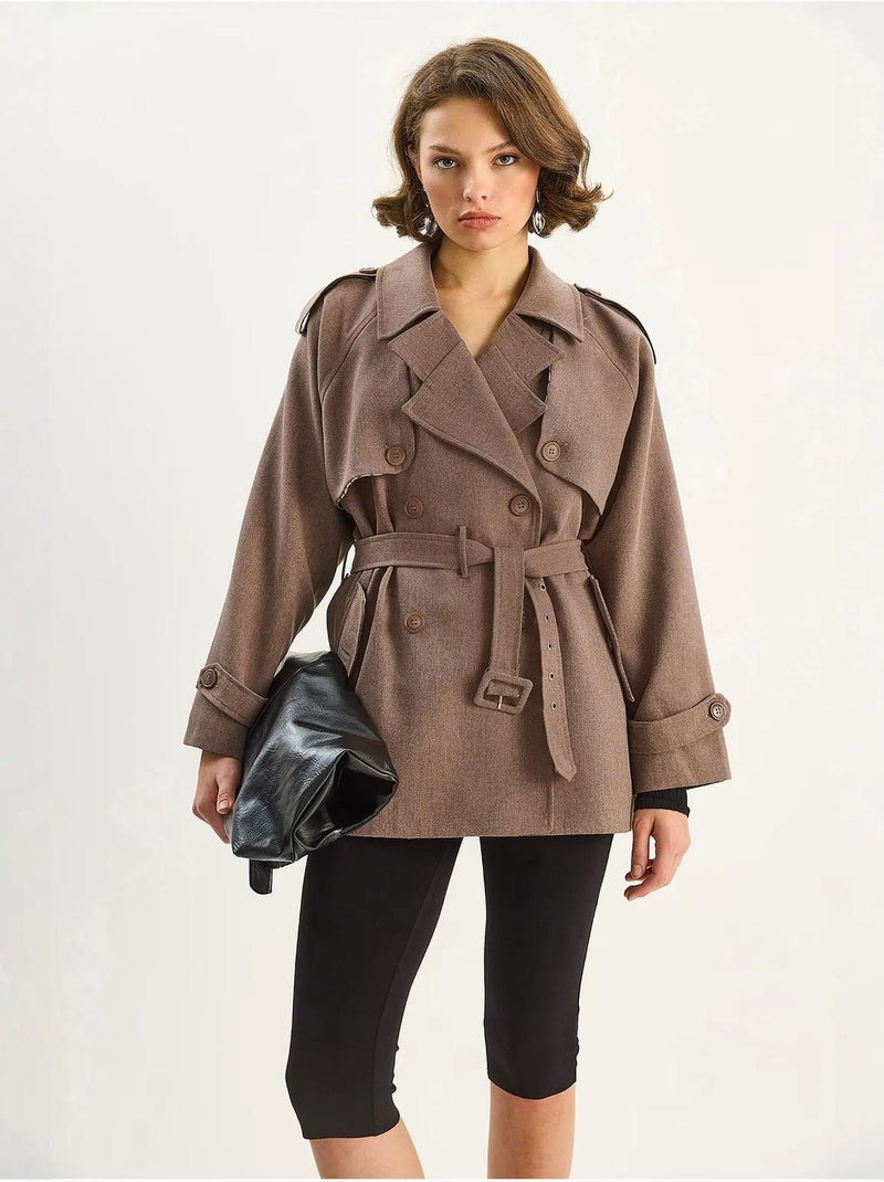 Trench coat midi em mistura de algodão com fecho de botões lucci Castanho-chocolate - Kiabi