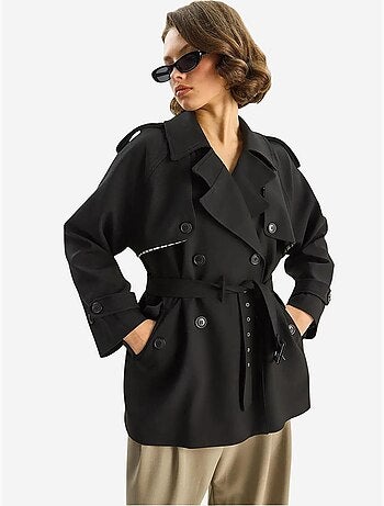 Trench coat midi em mistura de algodão com fecho de botões lucci