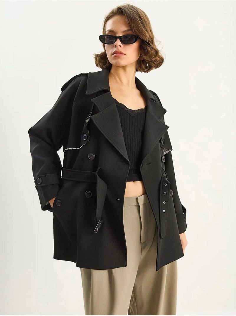 Trench coat midi em mistura de algodão com fecho de botões lucci Preto - Kiabi