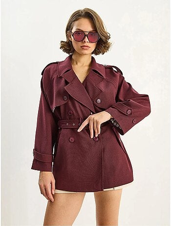 Trench coat midi em mistura de algodão com fecho de botões lucci