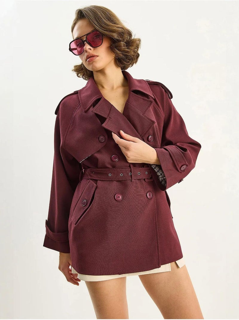 Trench coat midi em mistura de algodão com fecho de botões lucci Vermelho bordô - Kiabi