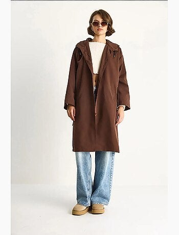 Trench coat midi oversized com gola xale lucci