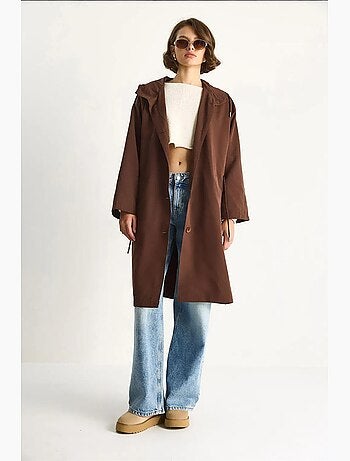 Trench coat midi oversized com gola xale lucci