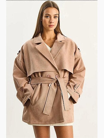 Trench coat oversized em camurça sintética lucci