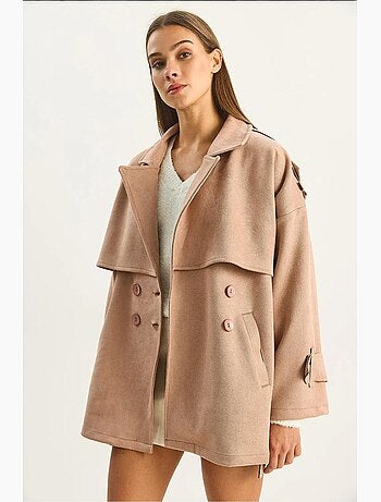 Trench coat oversized em camurça sintética lucci