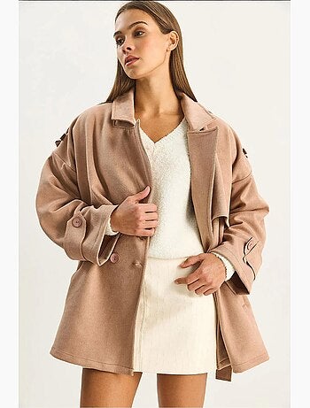 Trench coat oversized em camurça sintética lucci