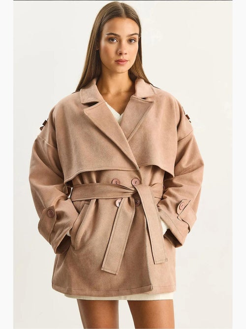 Trench coat oversized em camurça sintética lucci - Kiabi