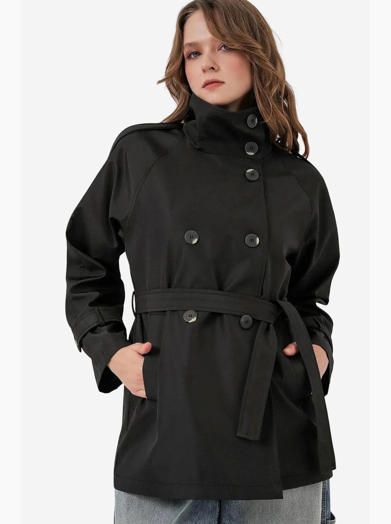 Trench coat regular fit com gola de casaco bdart Preto - Kiabi