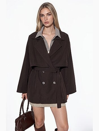 Trench coat trespassado com cinto hiccup