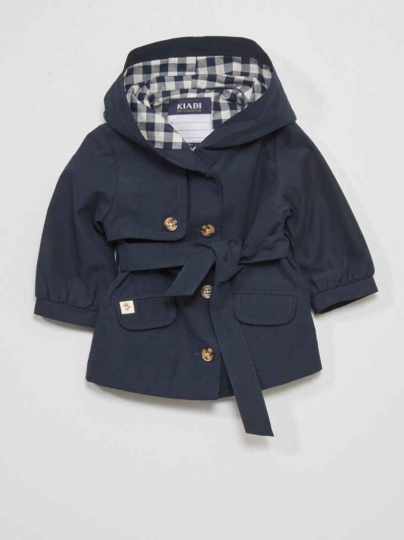 Trench com capuz em microfibra AZUL - Kiabi