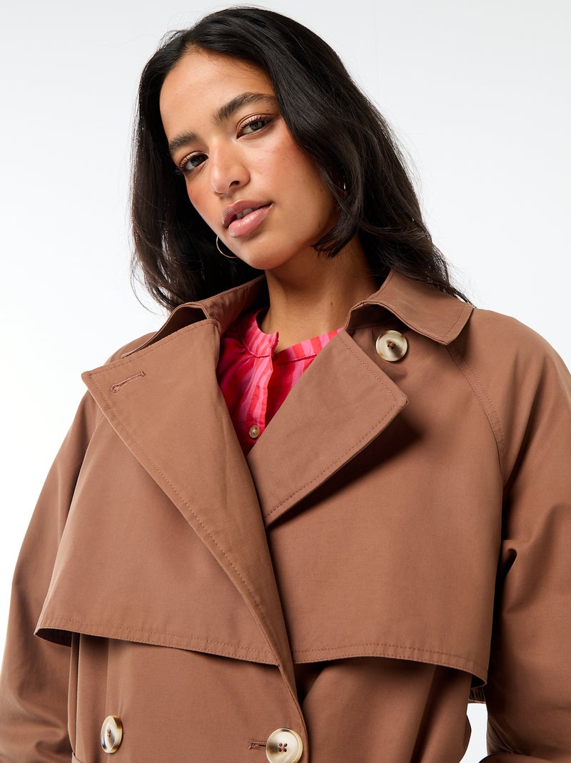 Trench comprido com abotoadura dupla Castanho - Kiabi