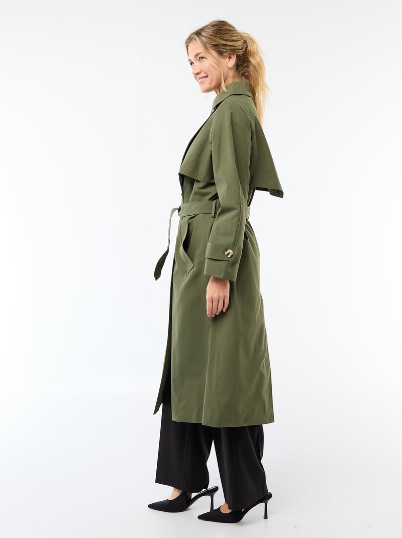 Trench comprido com abotoadura dupla Verde - Kiabi