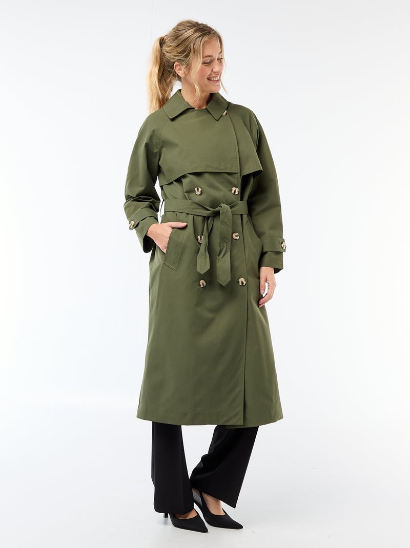 Trench comprido com abotoadura dupla Verde - Kiabi
