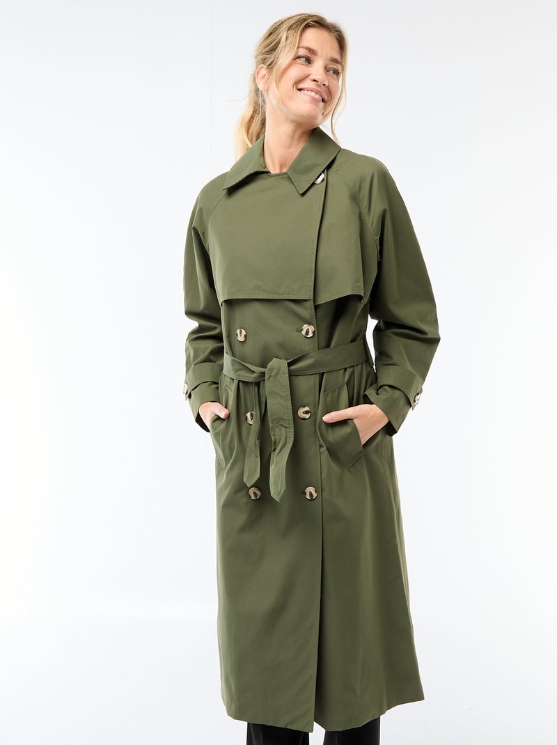 Trench comprido com abotoadura dupla Verde - Kiabi