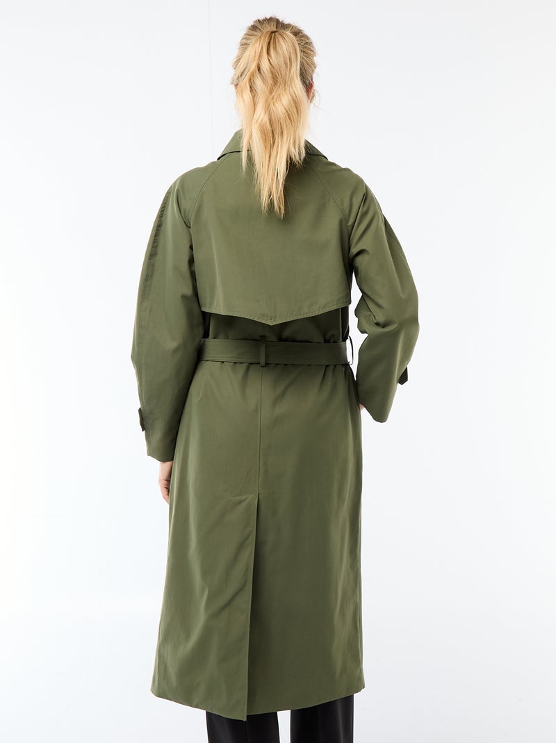 Trench comprido com abotoadura dupla Verde - Kiabi