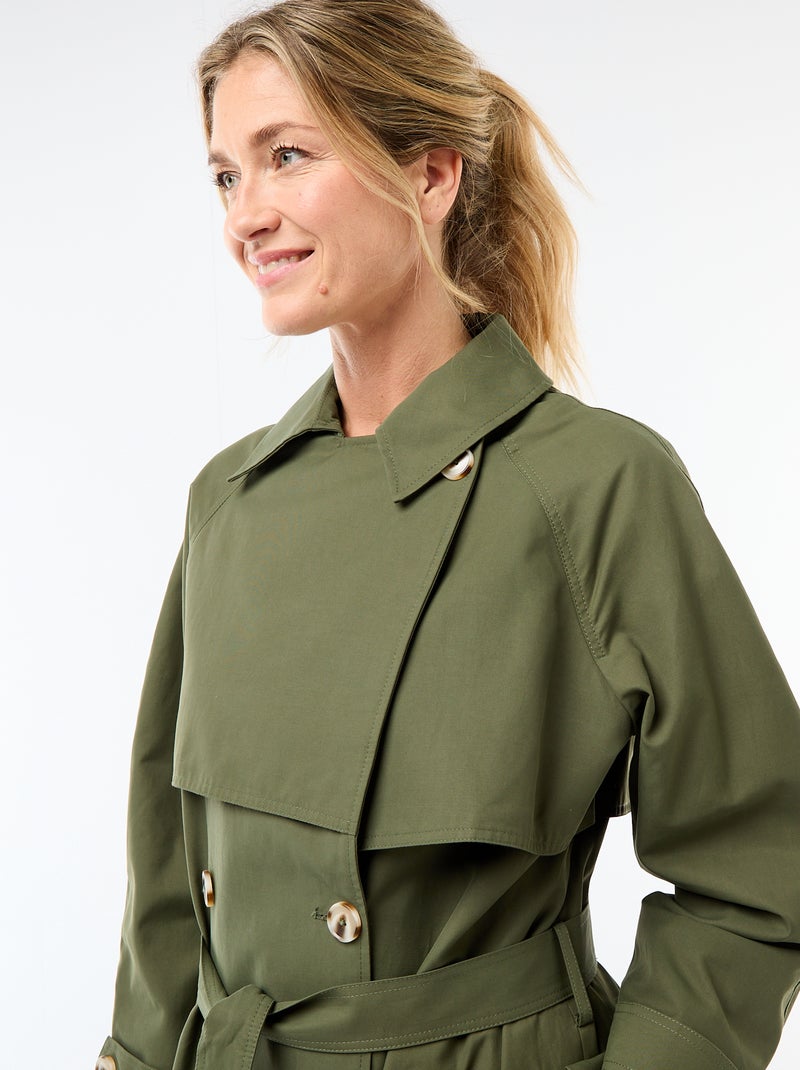 Trench comprido com abotoadura dupla Verde - Kiabi