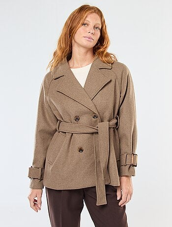 Trench estilo lã com cinto na cintura