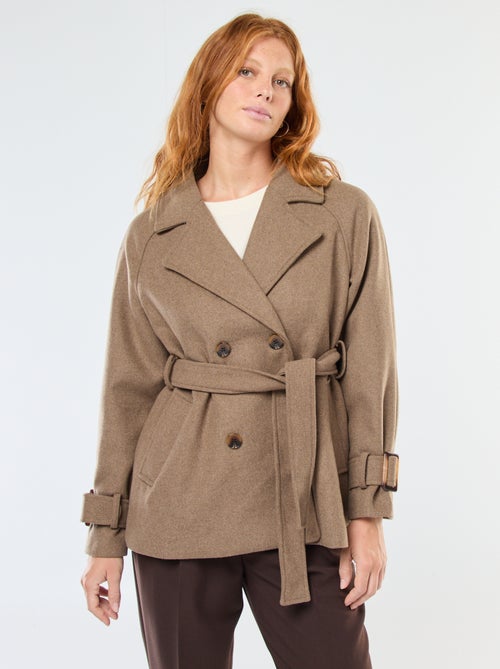 Trench estilo lã com cinto na cintura - Kiabi