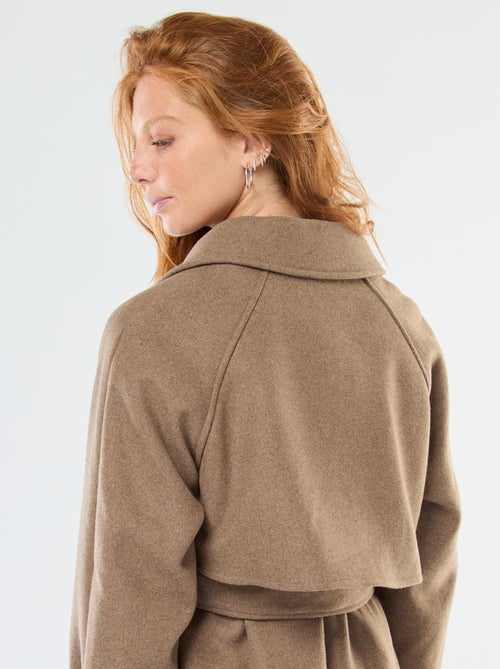 Trench estilo lã com cinto na cintura - Kiabi