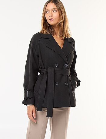 Trench estilo lã com cinto na cintura